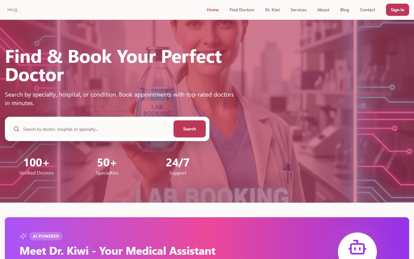 Docly — Doctor discovery and booking, with an AI assistant on top